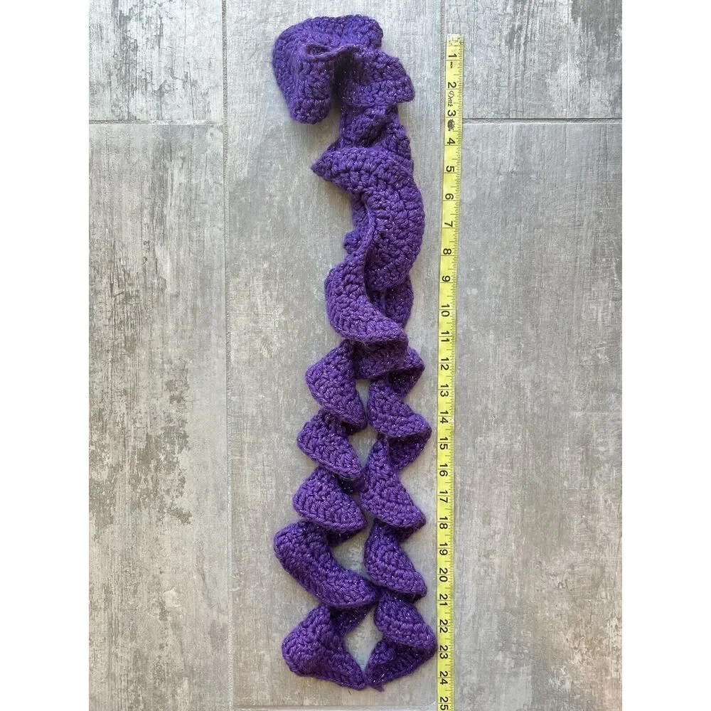 Handmade Crocheted Knit Spiral Scarf Neck Wrap Purple Shimmer Cotton Funky NEW
